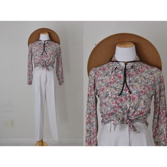 Big Dart Floral Button‎ Down Long Sleeve Shirt UK 10 EU 38 - Picture 1 of 12